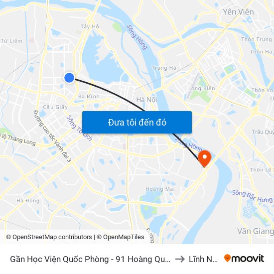 Gần Học Viện Quốc Phòng - 91 Hoàng Quốc Việt to Lĩnh Nam map