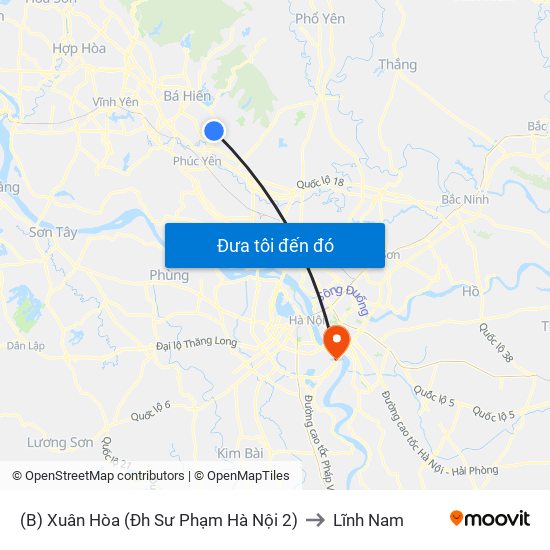 (B) Xuân Hòa (Đh Sư Phạm Hà Nội 2) to Lĩnh Nam map