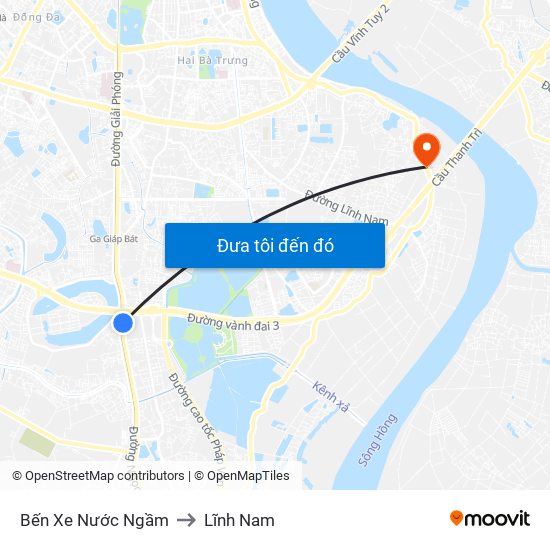 Bến Xe Nước Ngầm to Lĩnh Nam map