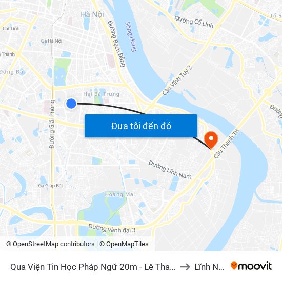 Qua Viện Tin Học Pháp Ngữ 20m - Lê Thanh Nghị to Lĩnh Nam map