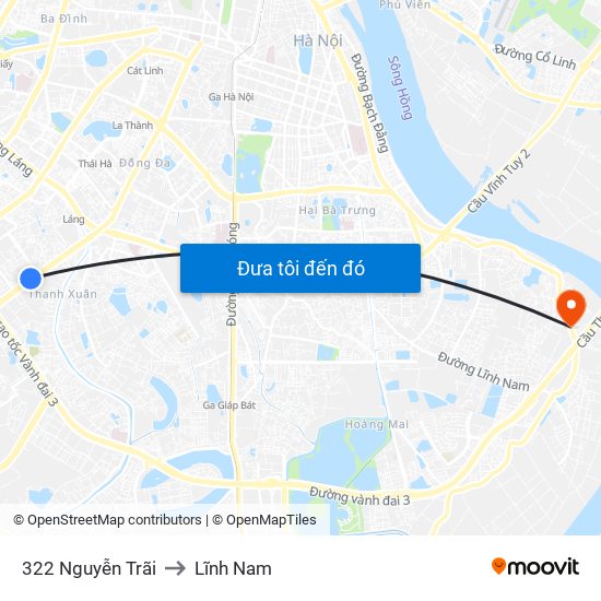 322 Nguyễn Trãi to Lĩnh Nam map