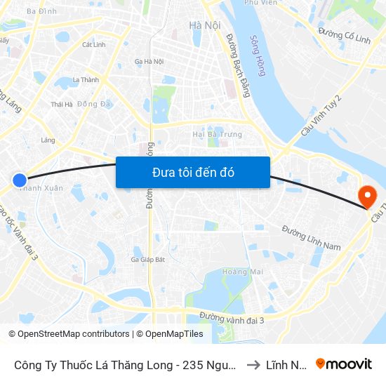 Công Ty Thuốc Lá Thăng Long - 235 Nguyễn Trãi to Lĩnh Nam map