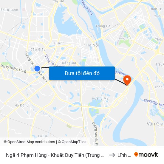 Ngã 4 Phạm Hùng - Khuất Duy Tiến (Trung Tâm Hội Nghị Quốc Gia) to Lĩnh Nam map