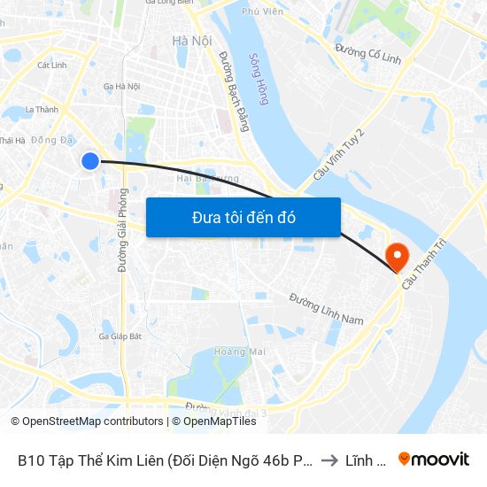 B10 Tập Thể Kim Liên (Đối Diện Ngõ 46b Phạm Ngọc Thạch) to Lĩnh Nam map