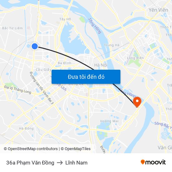 36a Phạm Văn Đồng to Lĩnh Nam map