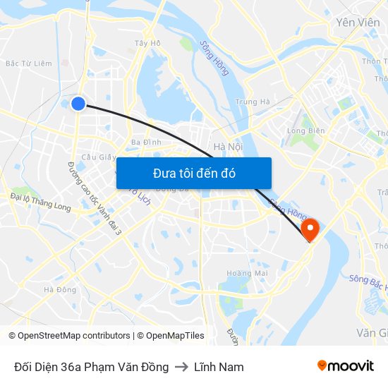 Đối Diện 36a Phạm Văn Đồng to Lĩnh Nam map