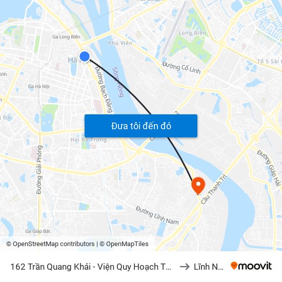 162 Trần Quang Khải - Viện Quy Hoạch Thủy Lợi to Lĩnh Nam map