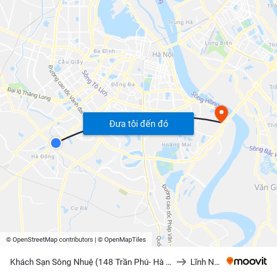 Khách Sạn Sông Nhuệ (148 Trần Phú- Hà Đông) to Lĩnh Nam map