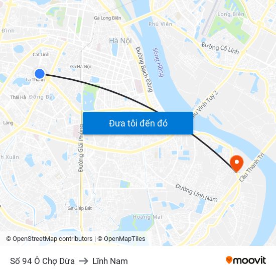 Số 94 Ô Chợ Dừa to Lĩnh Nam map