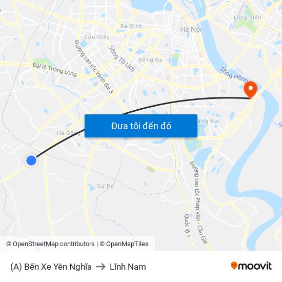 (A) Bến Xe Yên Nghĩa to Lĩnh Nam map