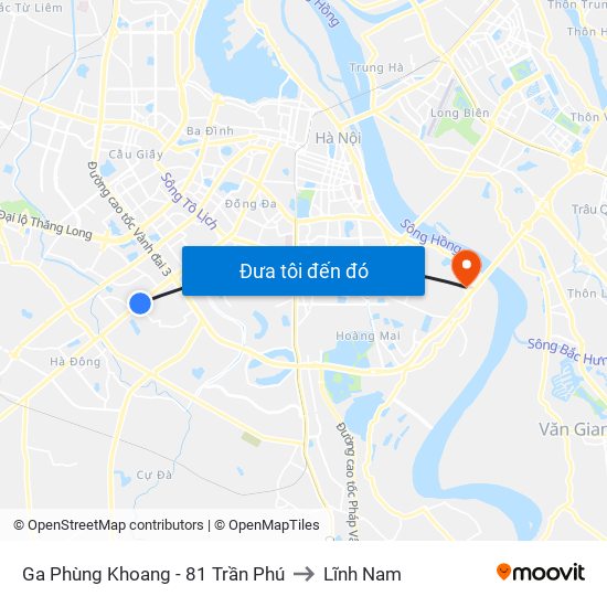 Ga Phùng Khoang - 81 Trần Phú to Lĩnh Nam map