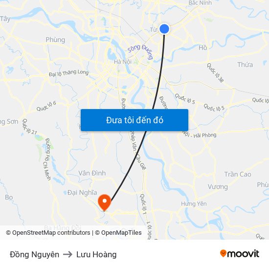 Đồng Nguyên to Lưu Hoàng map