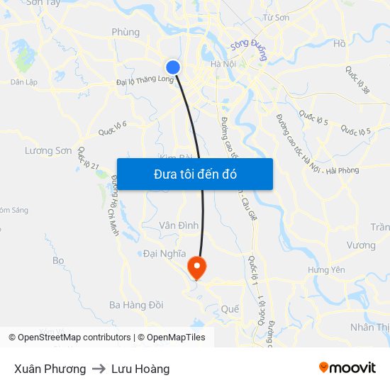 Xuân Phương to Lưu Hoàng map