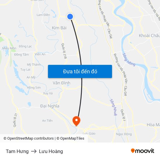 Tam Hưng to Lưu Hoàng map