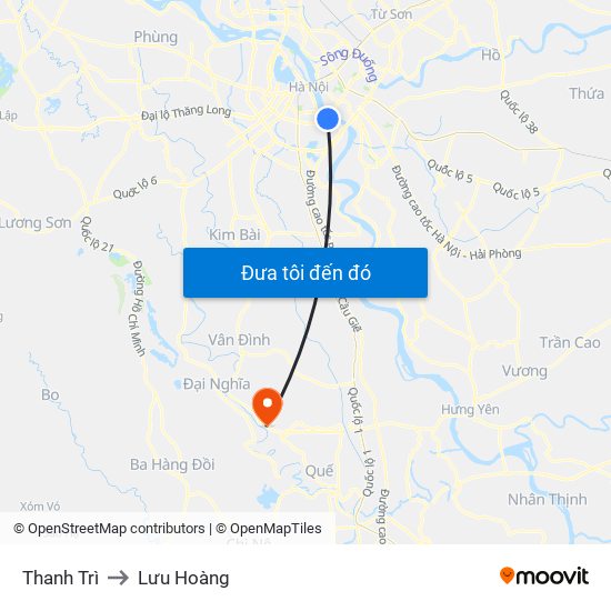 Thanh Trì to Lưu Hoàng map