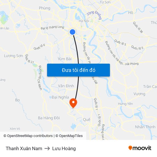 Thanh Xuân Nam to Lưu Hoàng map