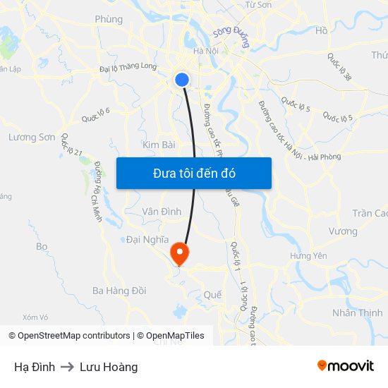 Hạ Đình to Lưu Hoàng map