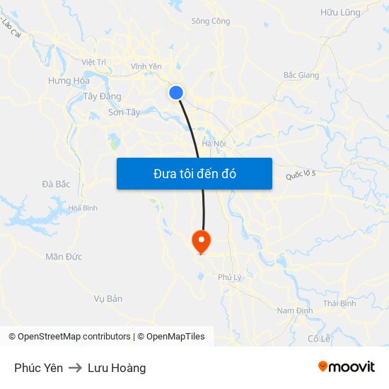 Phúc Yên to Lưu Hoàng map