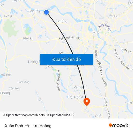 Xuân Đình to Lưu Hoàng map