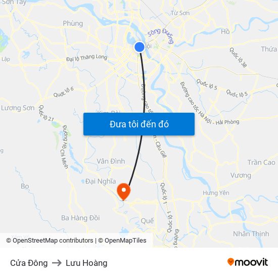 Cửa Đông to Lưu Hoàng map