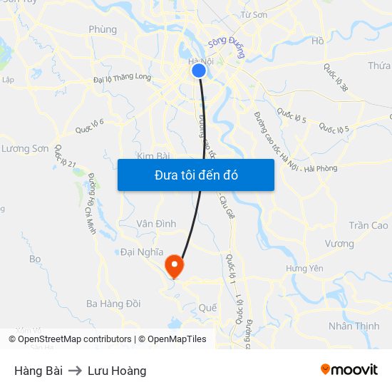 Hàng Bài to Lưu Hoàng map