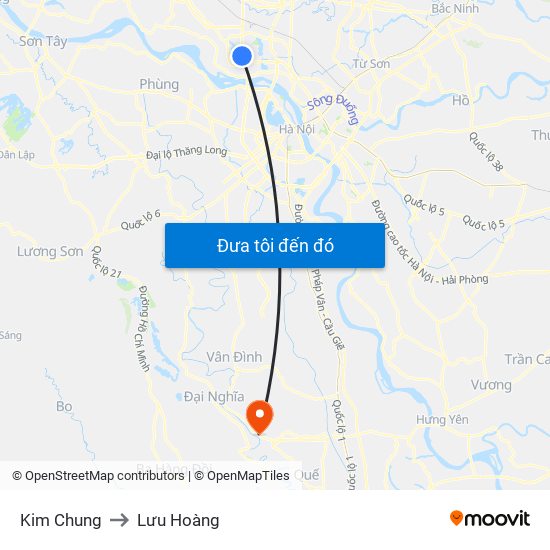 Kim Chung to Lưu Hoàng map