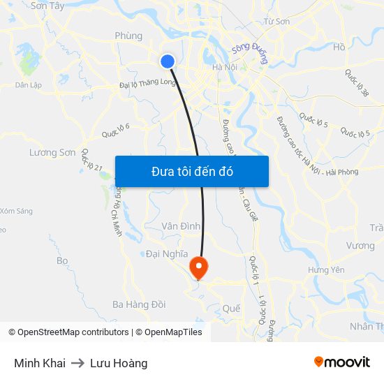 Minh Khai to Lưu Hoàng map