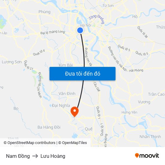 Nam Đồng to Lưu Hoàng map