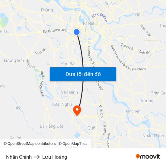 Nhân Chính to Lưu Hoàng map