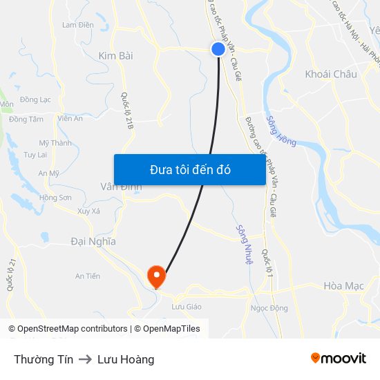 Thường Tín to Lưu Hoàng map