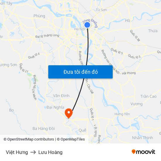 Việt Hưng to Lưu Hoàng map