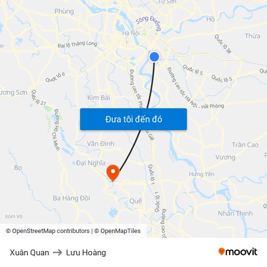 Xuân Quan to Lưu Hoàng map