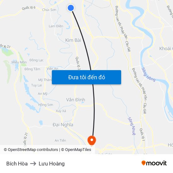 Bích Hòa to Lưu Hoàng map