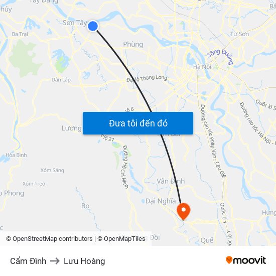 Cẩm Đình to Lưu Hoàng map