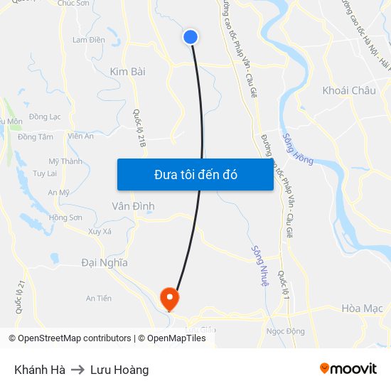 Khánh Hà to Lưu Hoàng map