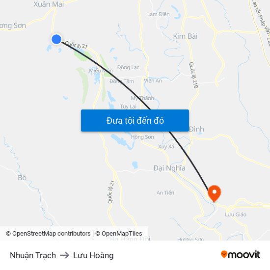 Nhuận Trạch to Lưu Hoàng map