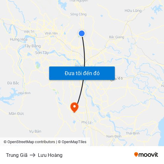 Trung Giã to Lưu Hoàng map