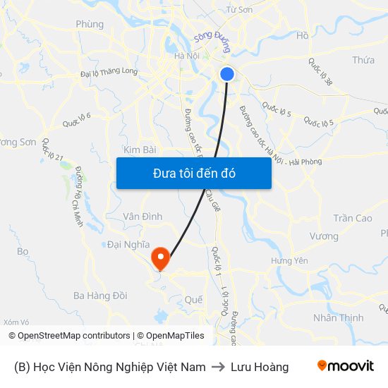 (B) Học Viện Nông Nghiệp Việt Nam to Lưu Hoàng map