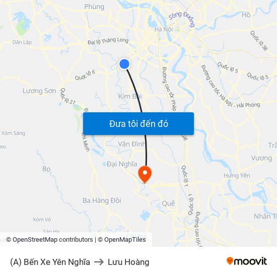 (A) Bến Xe Yên Nghĩa to Lưu Hoàng map