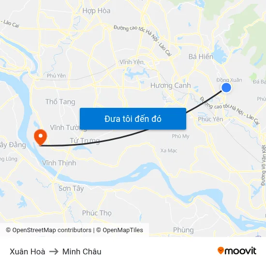 Xuân Hoà to Minh Châu map