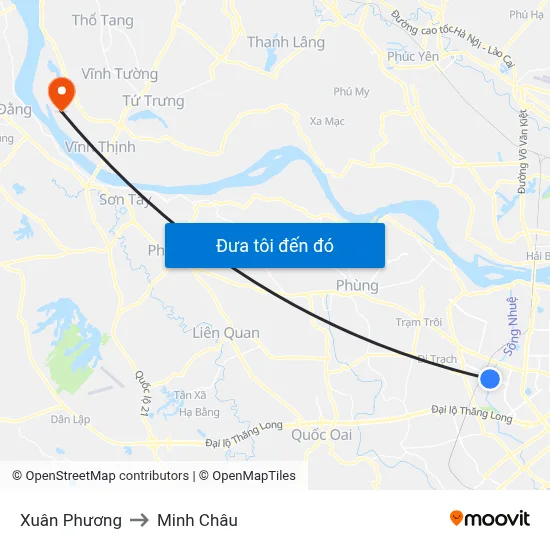 Xuân Phương to Minh Châu map