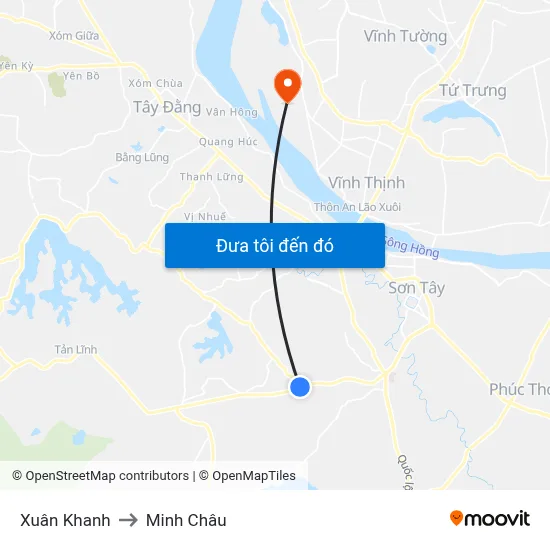 Xuân Khanh to Minh Châu map