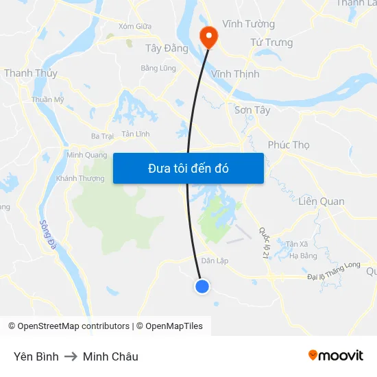 Yên Bình to Minh Châu map