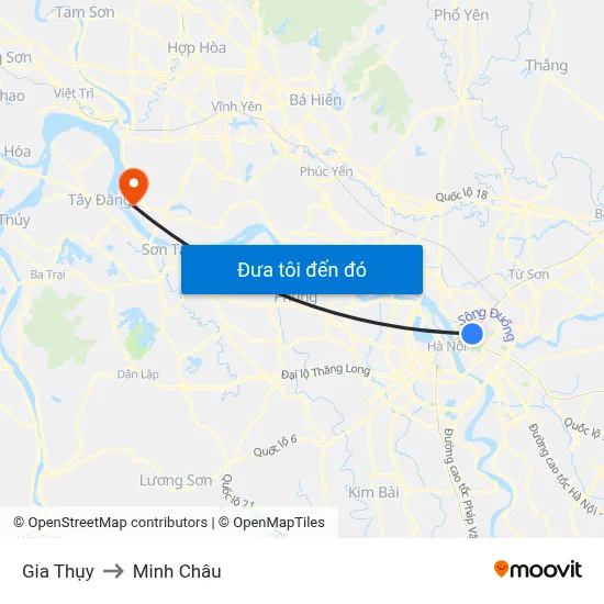 Gia Thụy to Minh Châu map