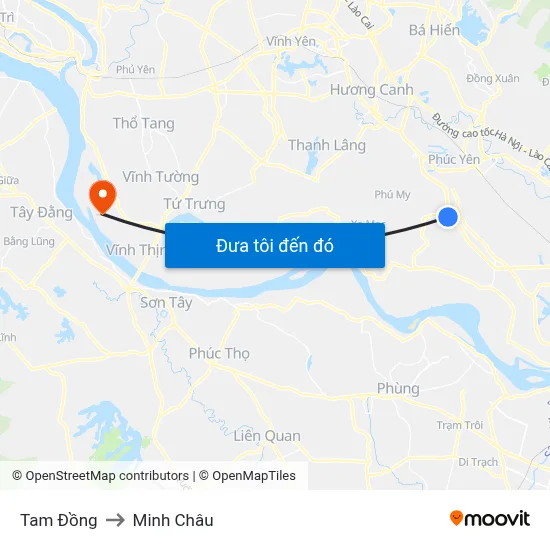 Tam Đồng to Minh Châu map