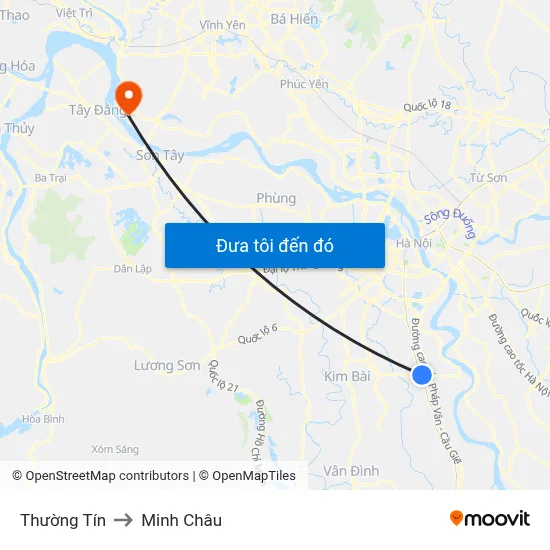 Thường Tín to Minh Châu map