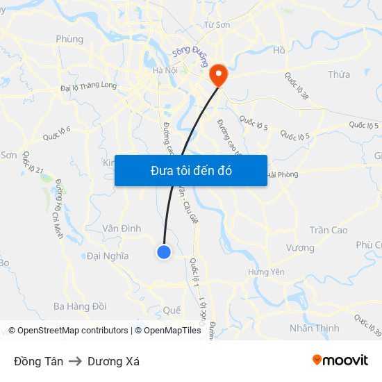 Đồng Tân to Dương Xá map