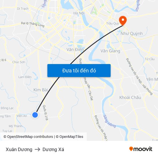 Xuân Dương to Dương Xá map