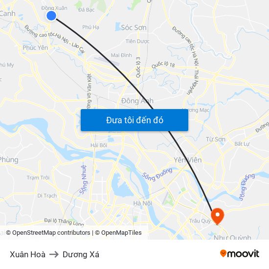 Xuân Hoà to Dương Xá map