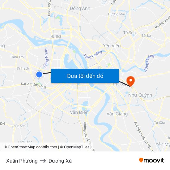 Xuân Phương to Dương Xá map